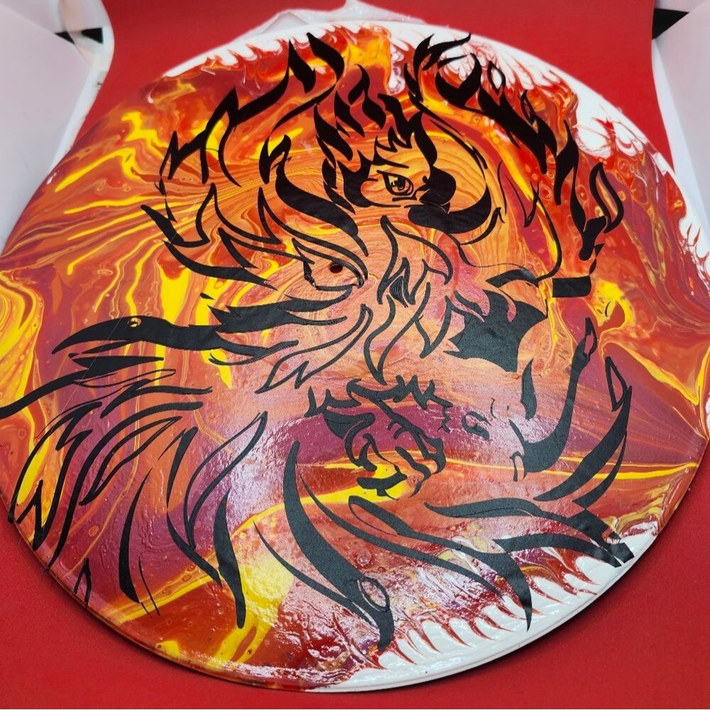 Hand Crafted Colorful Phoenix Fluid Art Painting On 12" Vinyl Record